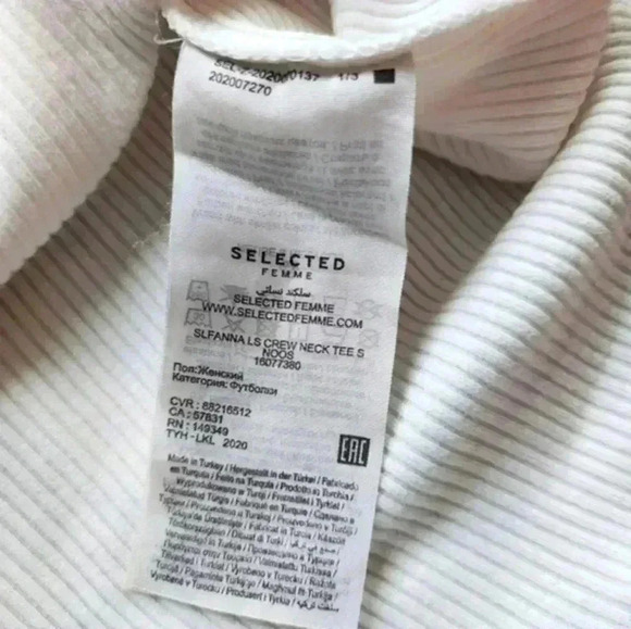 SELECTED Femme Long Sleeve Ribbed Tee Lettuce Hem White Crew Neck Women's Medium - Picture 8 of 13